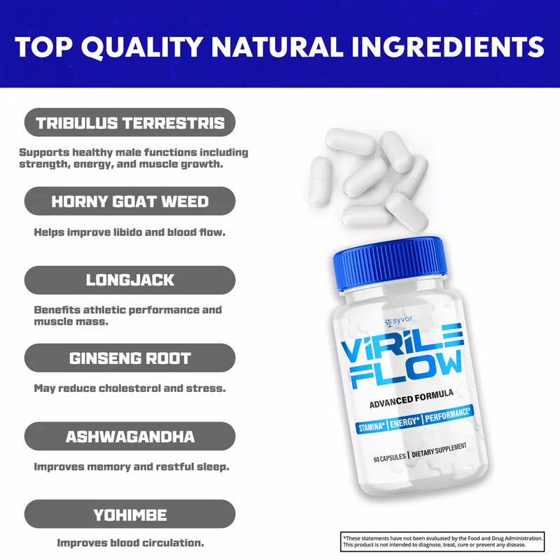 Virile Flow for Men Advanced Performance Supplement Male Health 180 Capsules